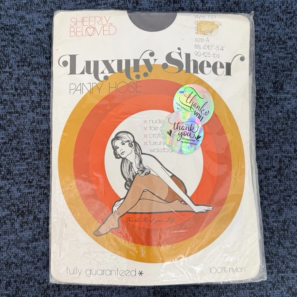 Vintage 70s Sheerly Beloved Luxury Sheer Pantyhose Off Black Size A NOS Sealed